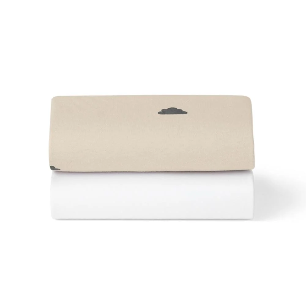 Moses Basket/Pram 2 Pack Fitted Sheets – Sand / Cloud