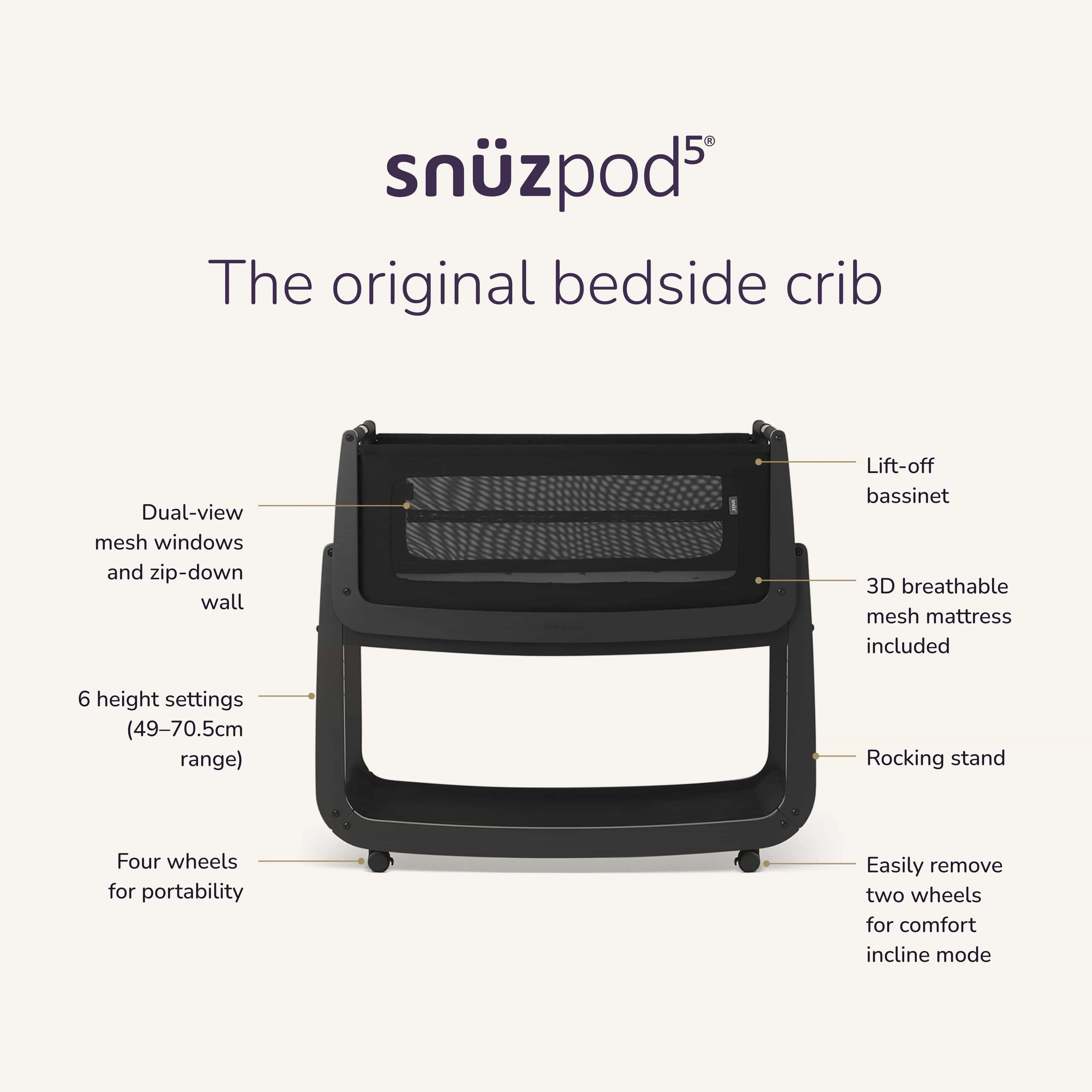 SnuzPod5 Bedside Crib Graphite - Image 10