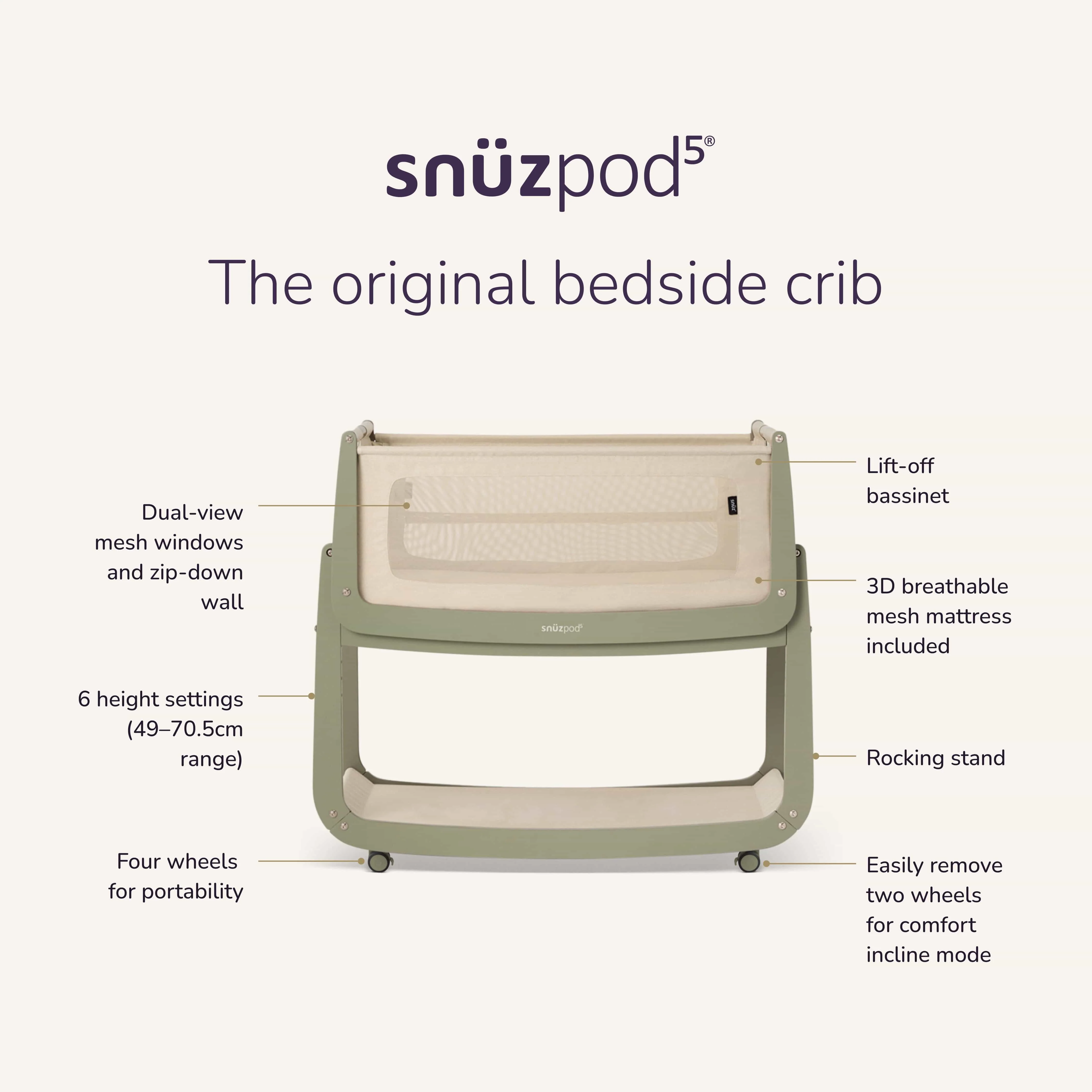 SnuzPod5 Bedside Crib Sage - Image 10