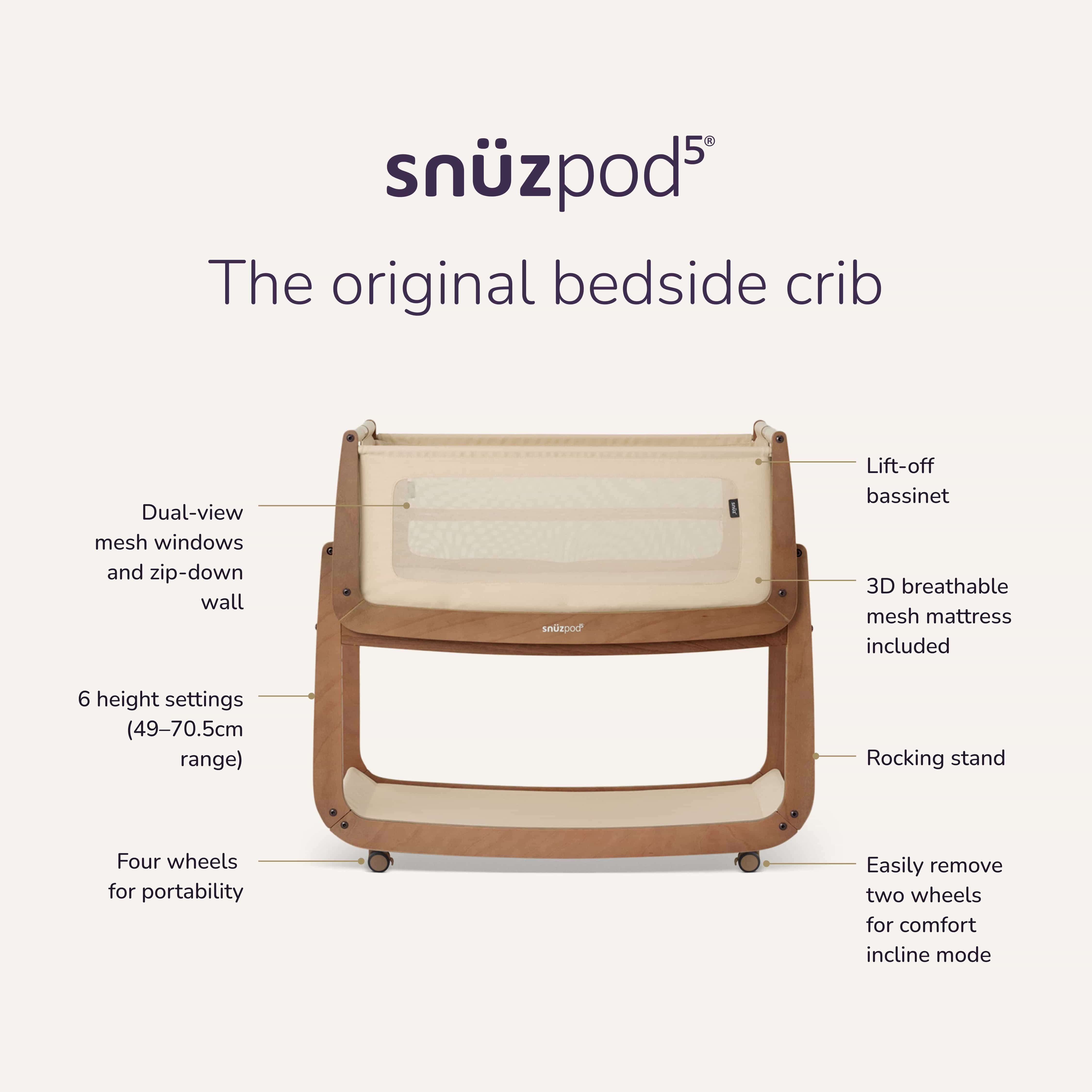 SnuzPod5 Bedside Crib Walnut - Image 10