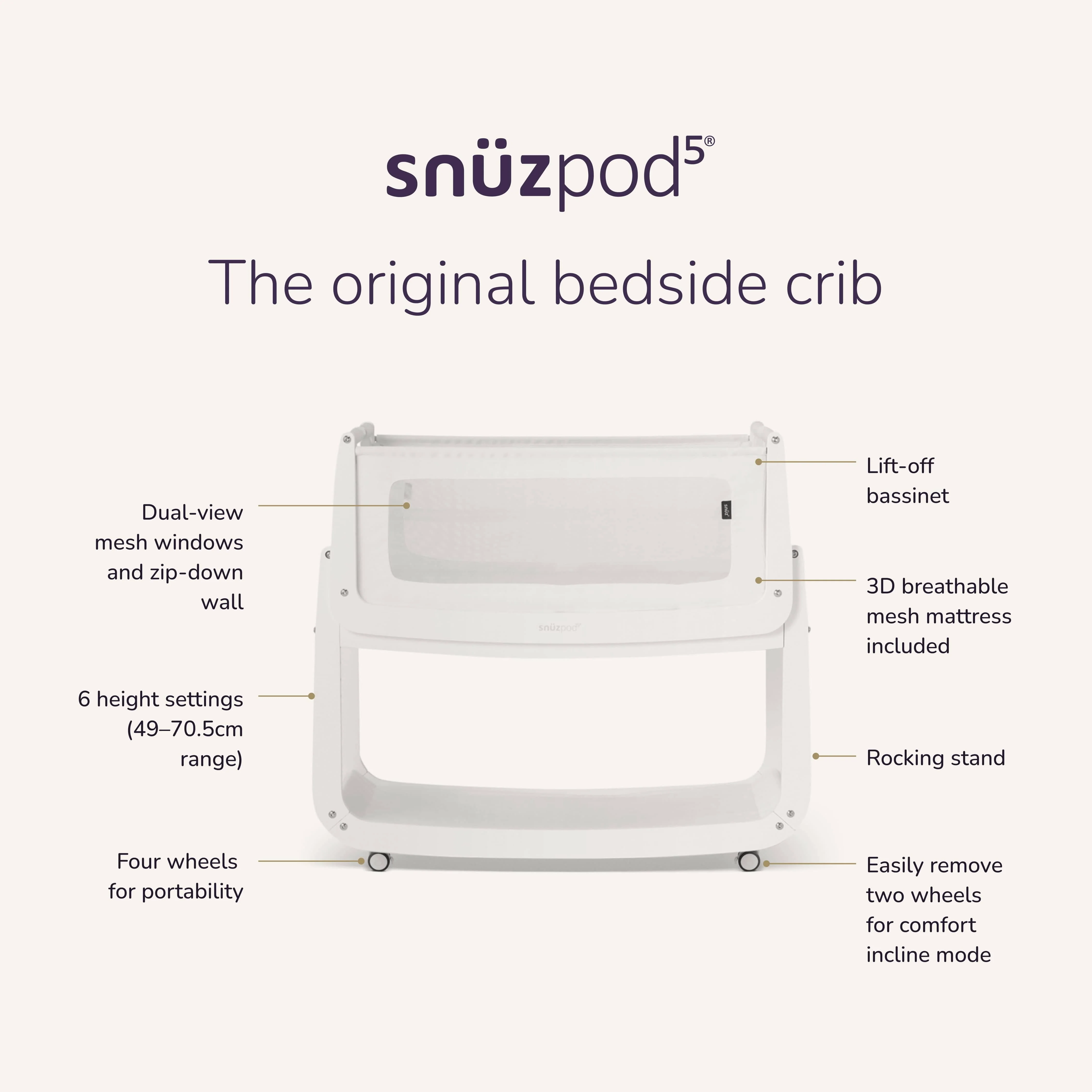 SnuzPod5 Bedside Crib White - Image 10